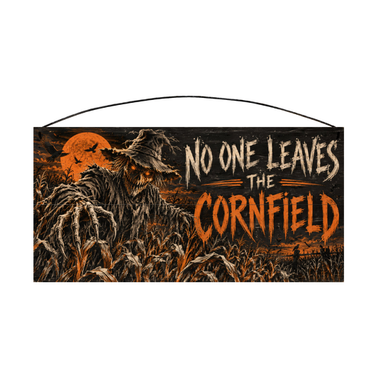 No One Leaves the Cornfield 7x14 wood sign, front