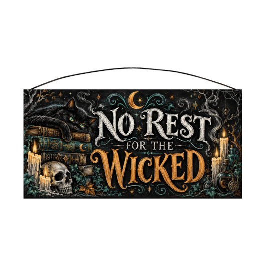 No Rest for the Wicked 7x14 wood sign, front