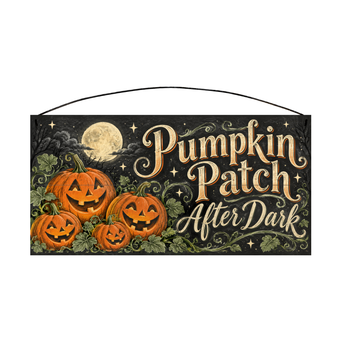Pumpkin Patch After Dark 7x14 wood sign, front