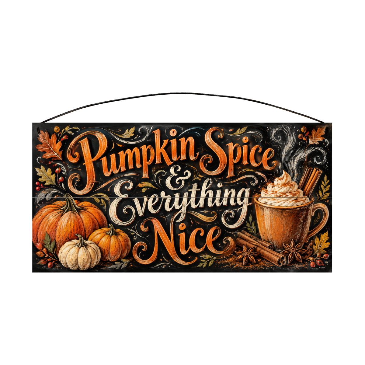 Pumpkin Spice & Everything Nice Latte Chalkboard wood sign, 7x14, front