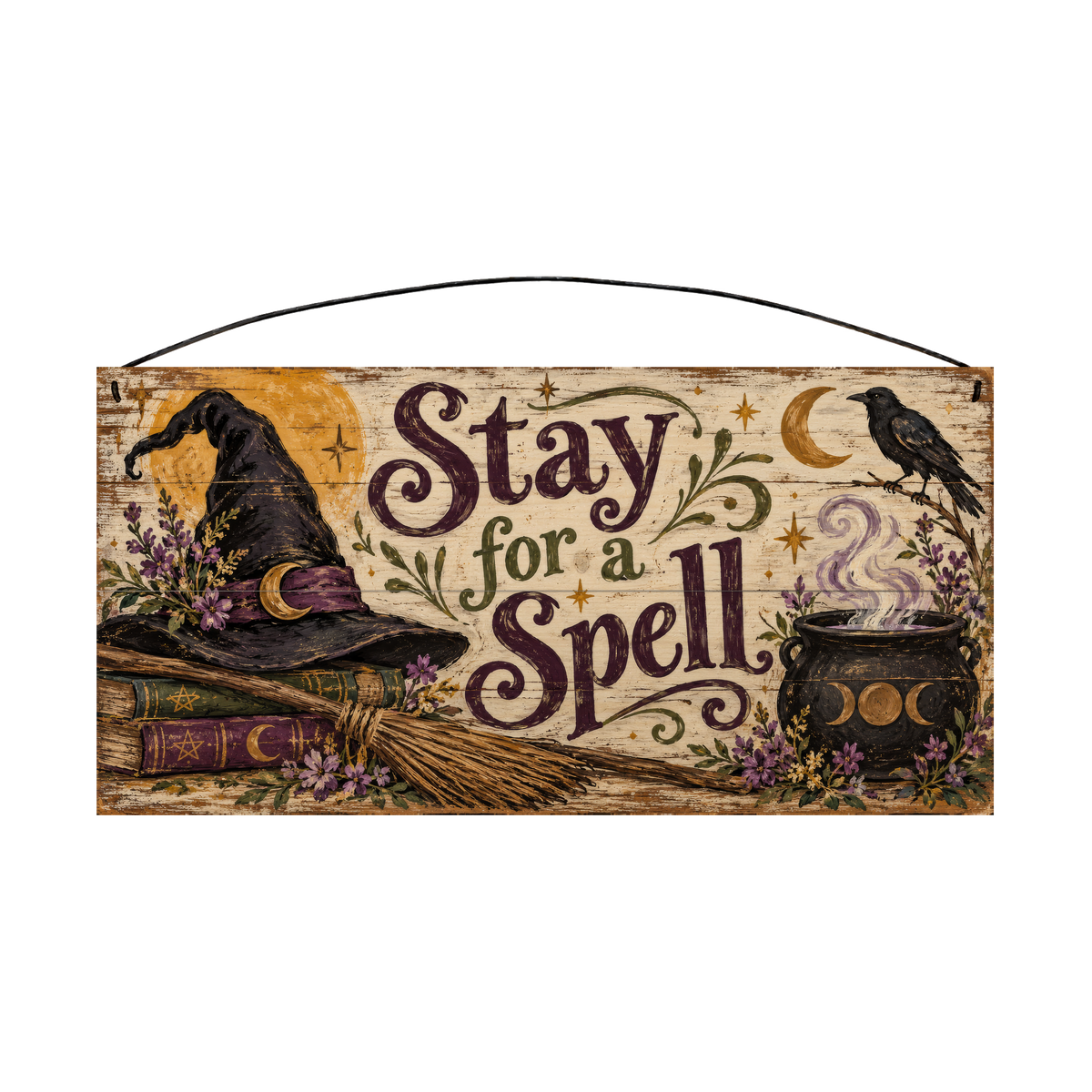 Stay for a Spell 7x14 wood sign, front