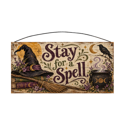 Stay for a Spell 7x14 wood sign, front