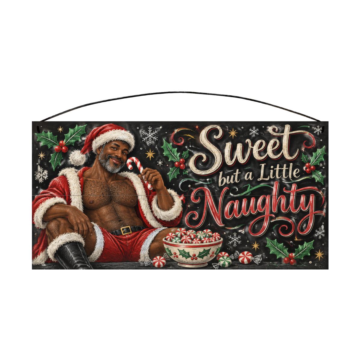 Sweet but a Little Naughty Santa Wood Sign 7 × 14 wood sign — solid pine