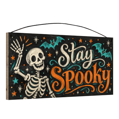 Stay Spooky 7x14 wood sign, angle view
