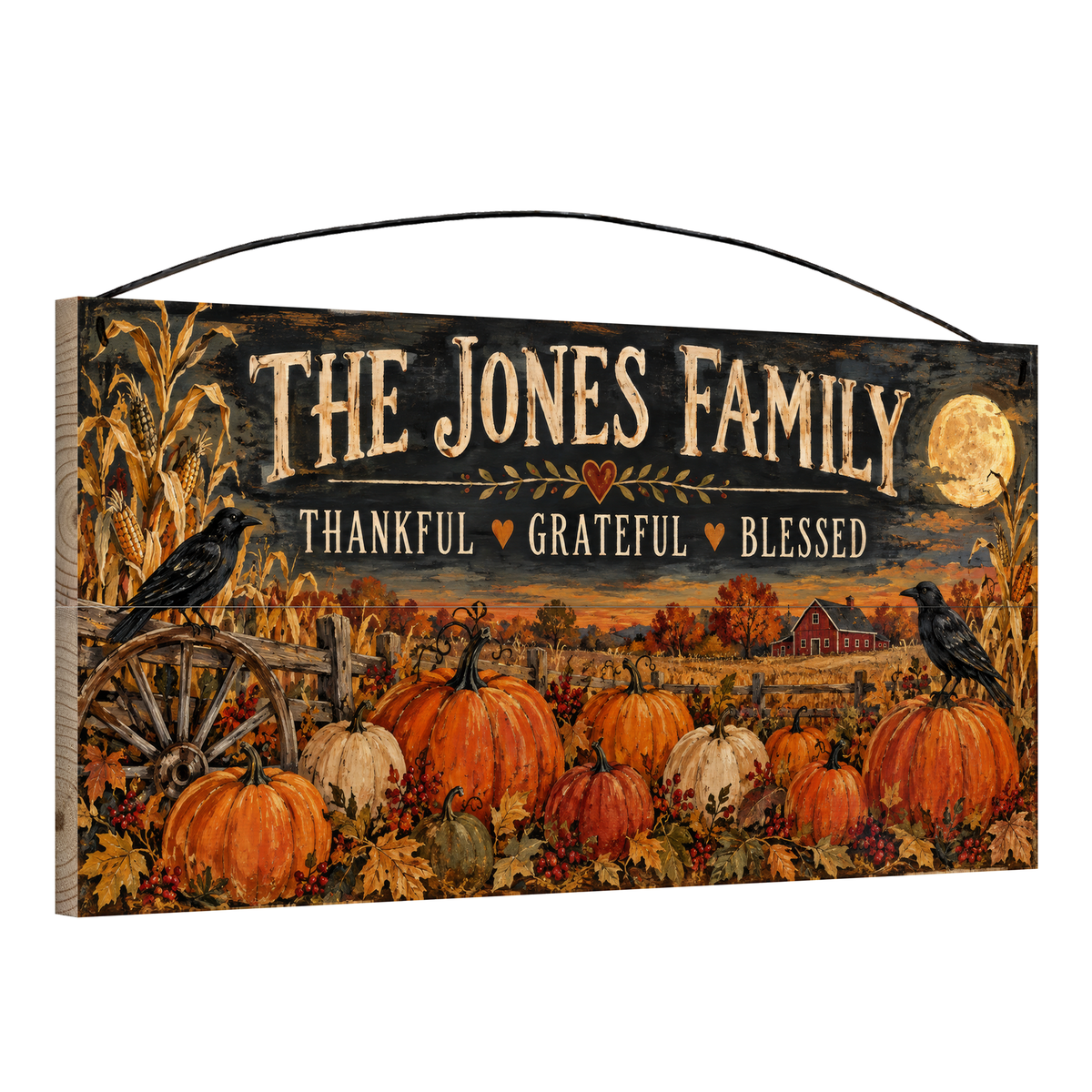 Personalized Thankful Grateful Blessed Pumpkin Patch Wood Sign – Custom Family Name, 7×14