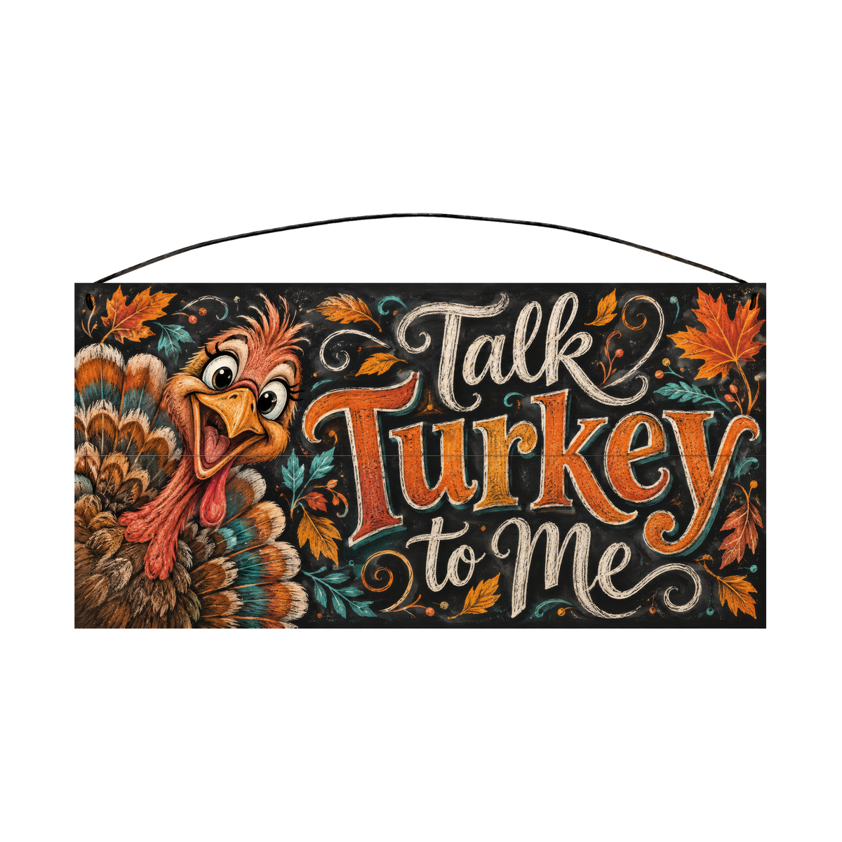 Talk Turkey to Me Funny Turkey Chalkboard wood sign, 7x14, front