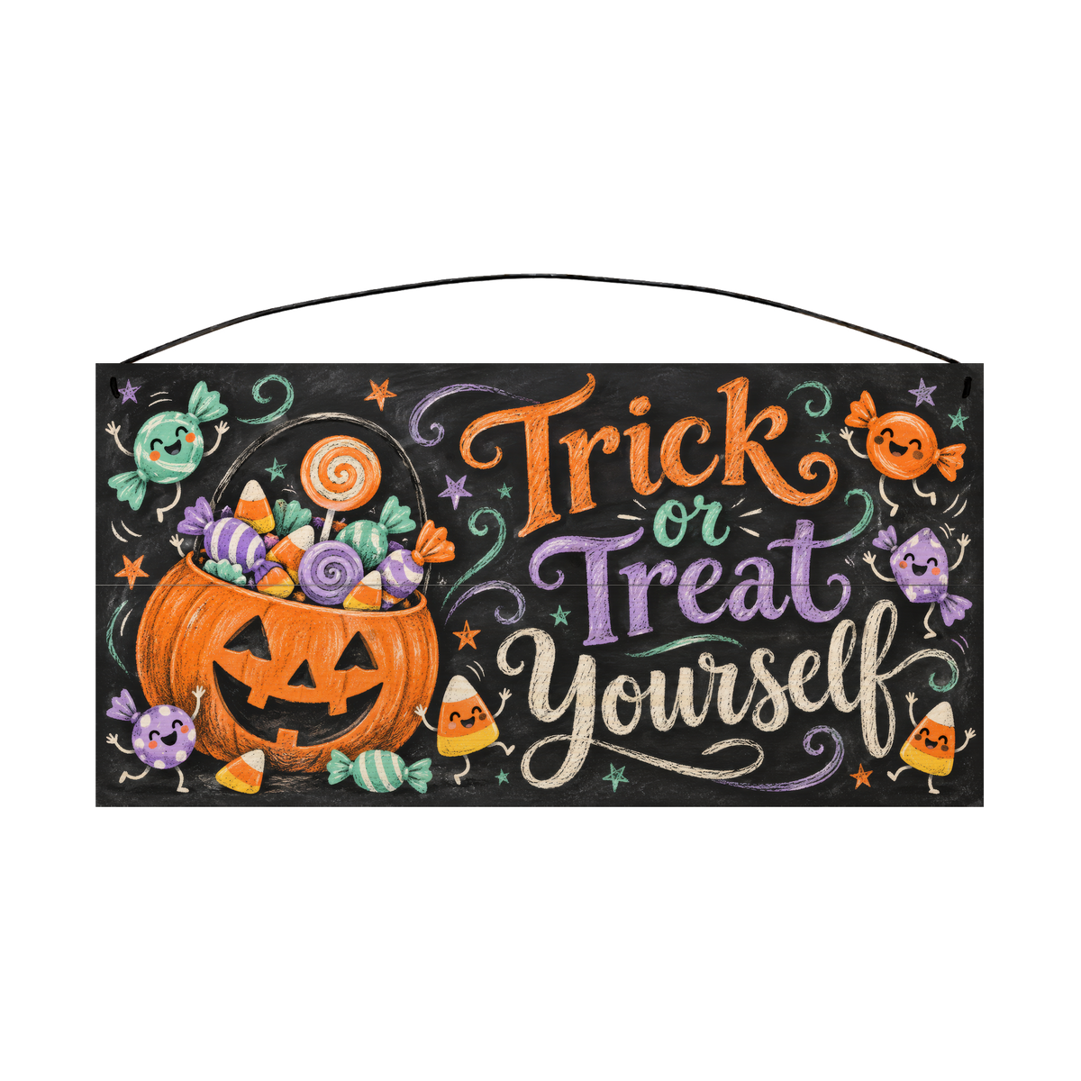 Trick or Treat Yourself 7x14 wood sign, front