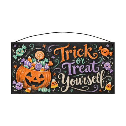 Trick or Treat Yourself 7x14 wood sign, front