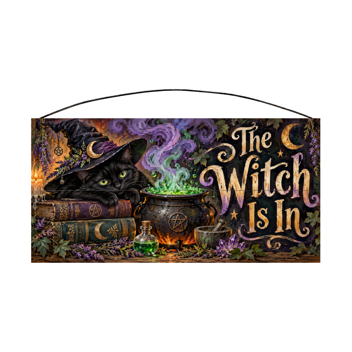 The Witch Is In 7x14 wood sign, front