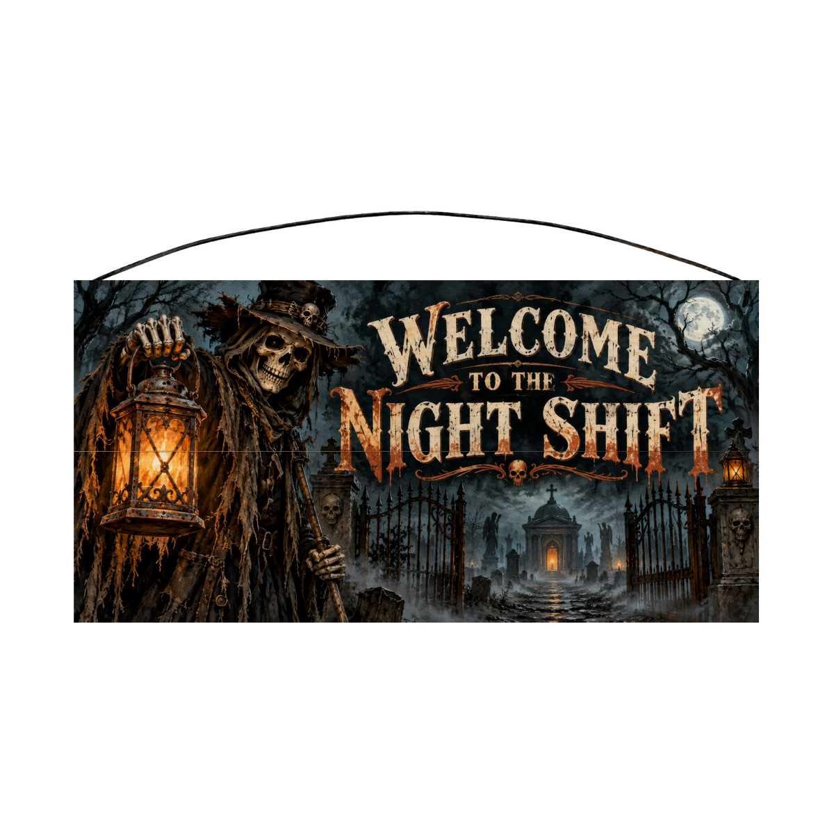 Welcome to the Night Shift 7x14 wood sign, front