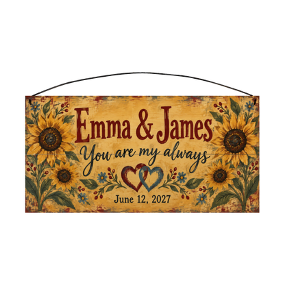 You Are My Always personalized wood sign, front view with sample wording