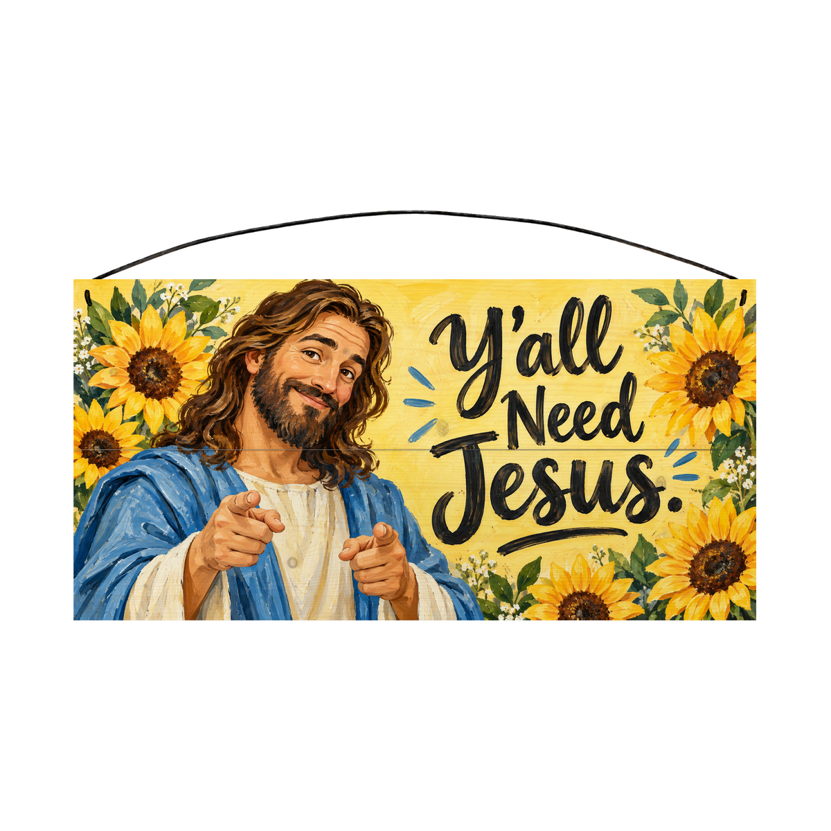 Y'all Need Jesus wood sign, 7x14, front view