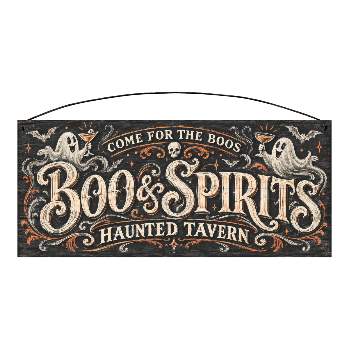 Boo & Spirits Haunted Tavern 7x16 pine wood sign, front