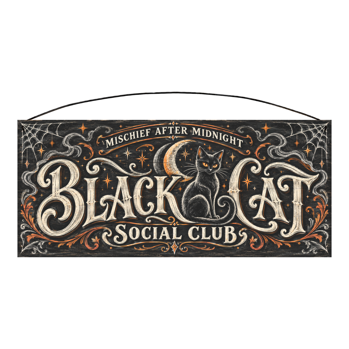 Black Cat Social Club 7x16 pine wood sign, front