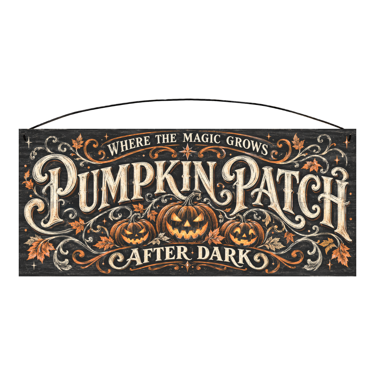 Pumpkin Patch After Dark 7x16 pine wood sign, front