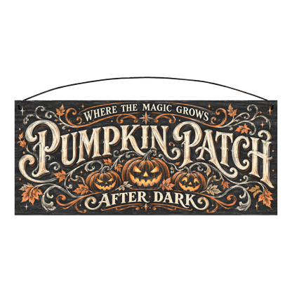 Pumpkin Patch After Dark 7x16 pine wood sign, front