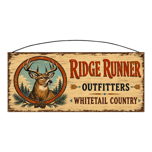 Ridge Runner Outfitters Whitetail Country wood sign, 7 x 16 inches — solid pine