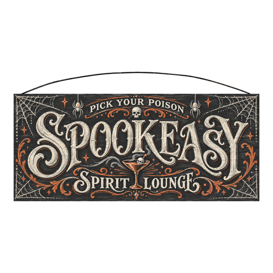 Spookeasy Spirit Lounge 7x16 pine wood sign, front