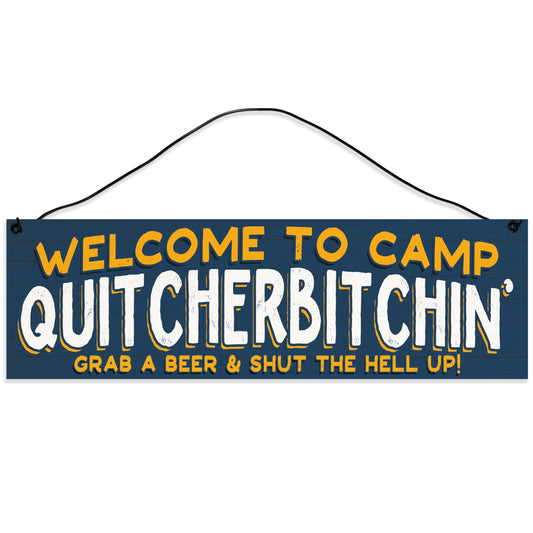 Camp QuitcherBitchin | Camping Décor | Cabin Décor | RV Décor | Lodge Décor | Wood Sign | Wire Hanger/Stand | UV Printed | Solid Maple