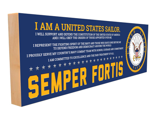 SEMPER-FORTIS | Navy Creed | Officially Licensed | 4x12 inches | Emboss Printed | Solid Maple | Keyhole for wall display
