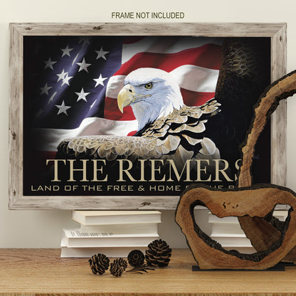 Land of the Free – Personalized Patriotic Poster | Bald Eagle & U.S. Flag Wall Art | 11x17 Unframed Print