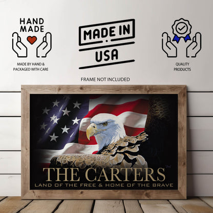Land of the Free – Personalized Patriotic Poster | Bald Eagle & U.S. Flag Wall Art | 11x17 Unframed Print
