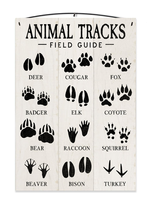 Animal Tracks Field Guide Sign Wood Sign Wall Art Decor Farmhouse Home Rustic Decor Gifts - 7x12 Inch