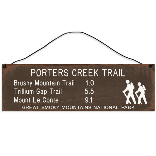 Porters Creek | Trail Marker | Hiking Décor | Handmade | Wood Sign | Wire Hanger/Stand | UV Printed | Solid Maple