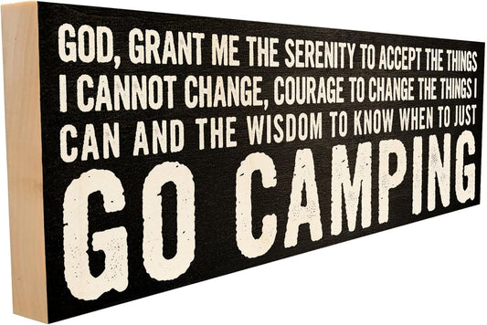 Camping. Serenity Prayer. Crafted from Solid Maple in our Tennessee Mill, this Wooden Sign Features a Keyhole Hanger for Wall Display.