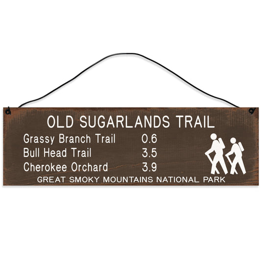 Great Smoky Mountains | Old Sugarlands | Trail Marker | Hiking Décor | Handmade | Wood Sign | Wire Hanger/Stand | UV Printed | Solid Maple