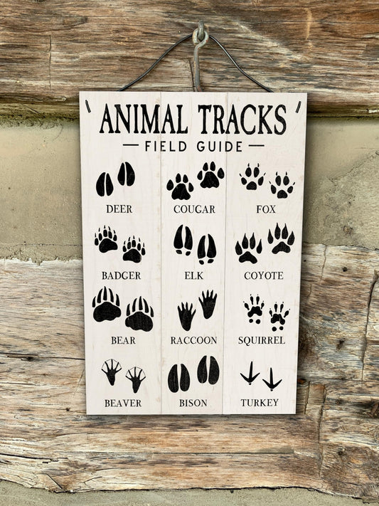 Animal Tracks Field Guide Sign Wood Sign Wall Art Decor Farmhouse Home Rustic Decor Gifts - 7x12 Inch