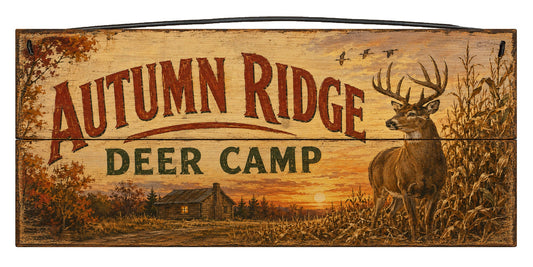 Autumn Ridge Deer Camp 7 x 16 rustic deer hunting wood sign