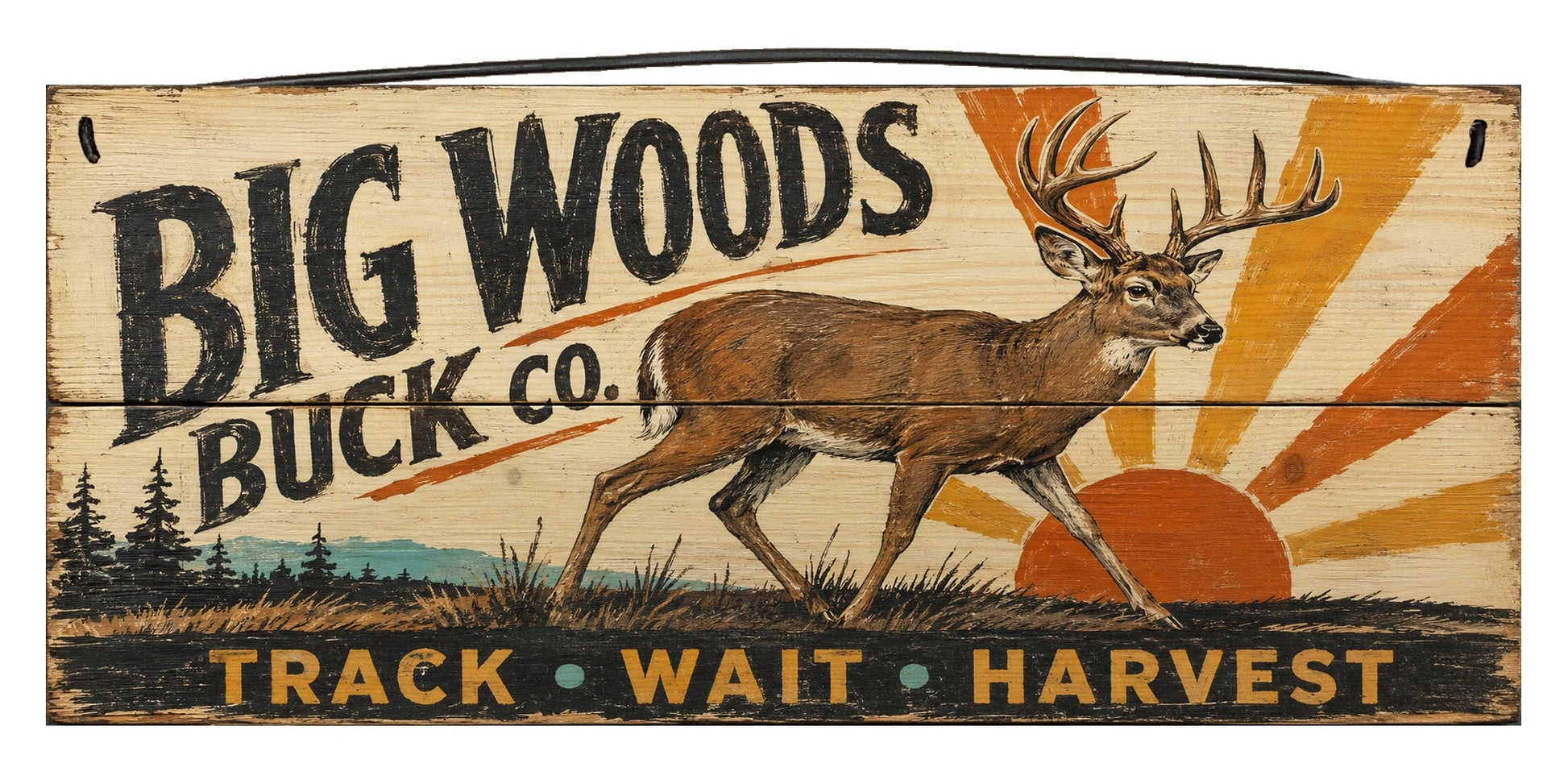 Big Woods Buck Co. 7 x 16 rustic deer hunting wood sign