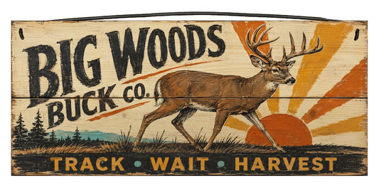 Big Woods Buck Co. 7 x 16 rustic deer hunting wood sign