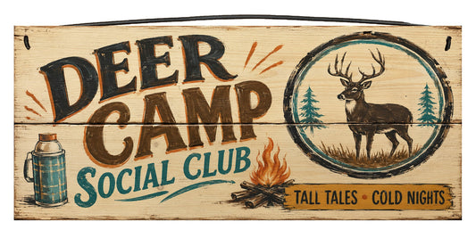 Deer Camp Social Club 7 x 16 rustic deer hunting wood sign