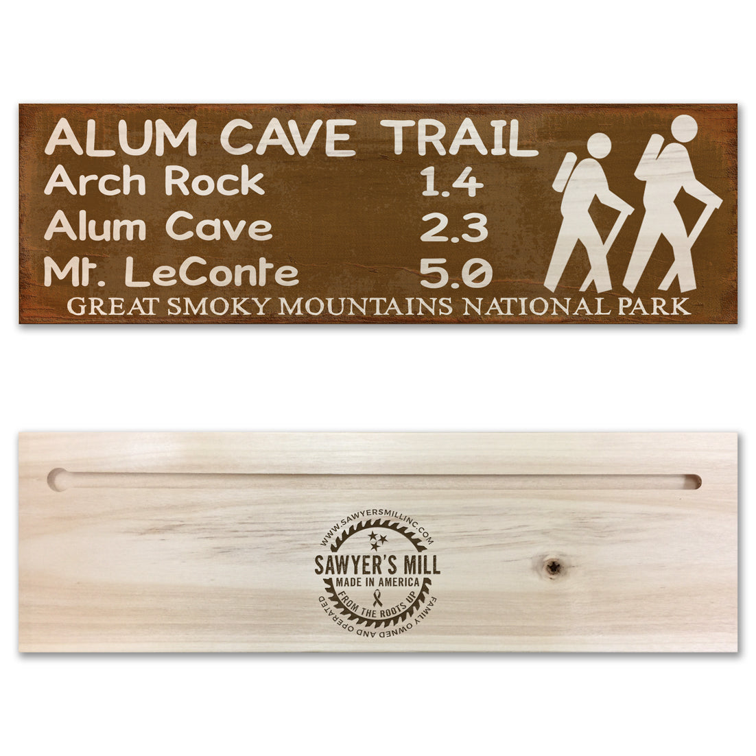 Great Smoky Mountains Alum Cave Trail Marker Wood Sign, 4×12 solid maple