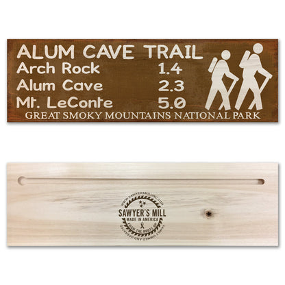 Great Smoky Mountains Alum Cave Trail Marker Wood Sign, 4×12 solid maple