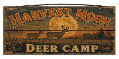 Harvest Moon Deer Camp 7 x 16 pine wood sign by Sawyer's Mill