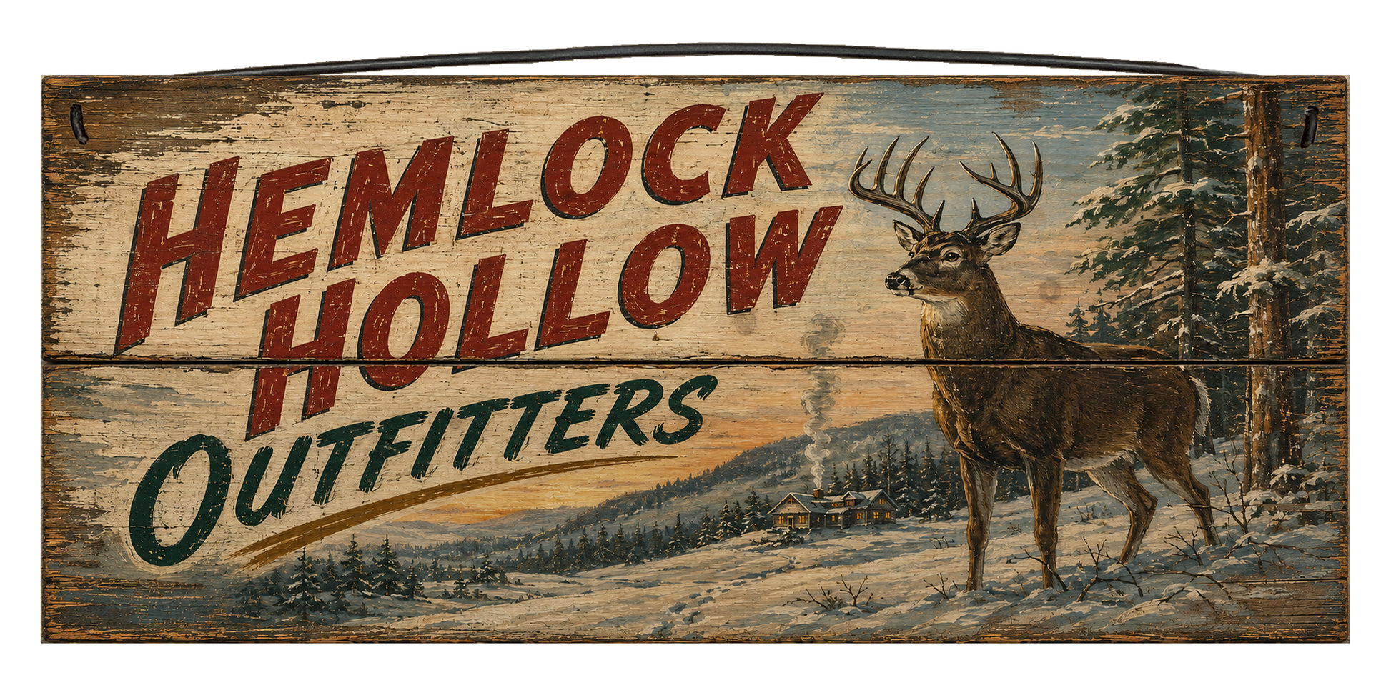 Hemlock Hollows Deer Camp 7 x 14 pine wood sign by Sawyer's Mill