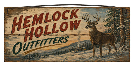 Hemlock Hollows Deer Camp 7 x 14 pine wood sign by Sawyer's Mill