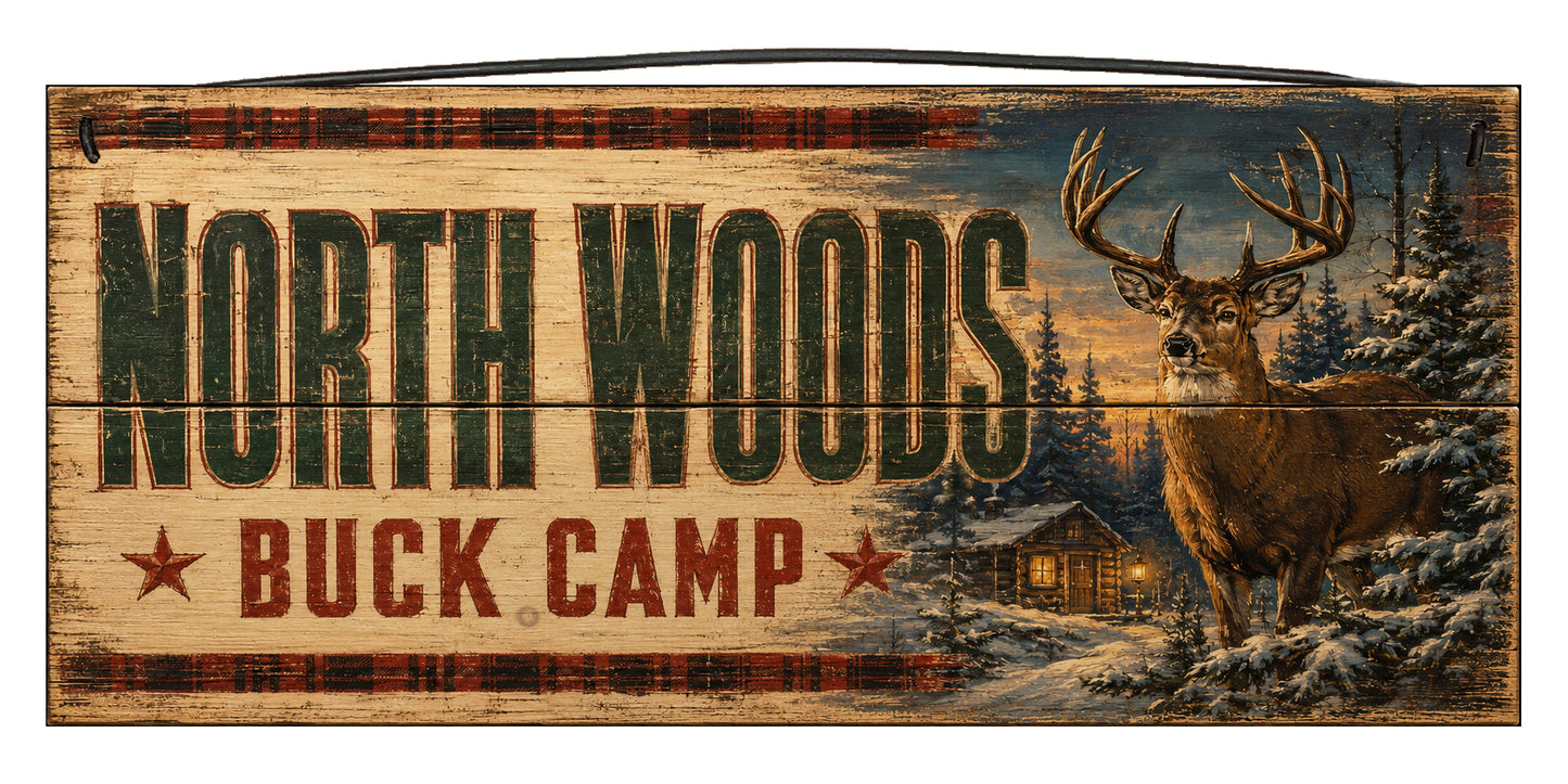 Northwoods Buck Club 7 x 16 pine wood sign by Sawyer's Mill