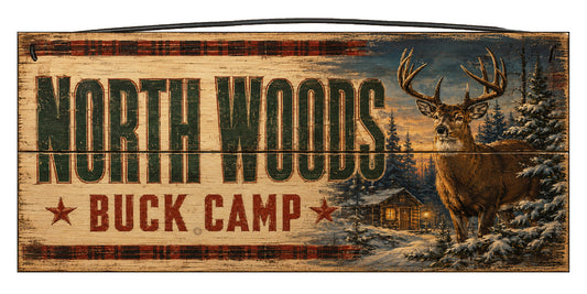 Northwoods Buck Club 7 x 16 pine wood sign by Sawyer's Mill