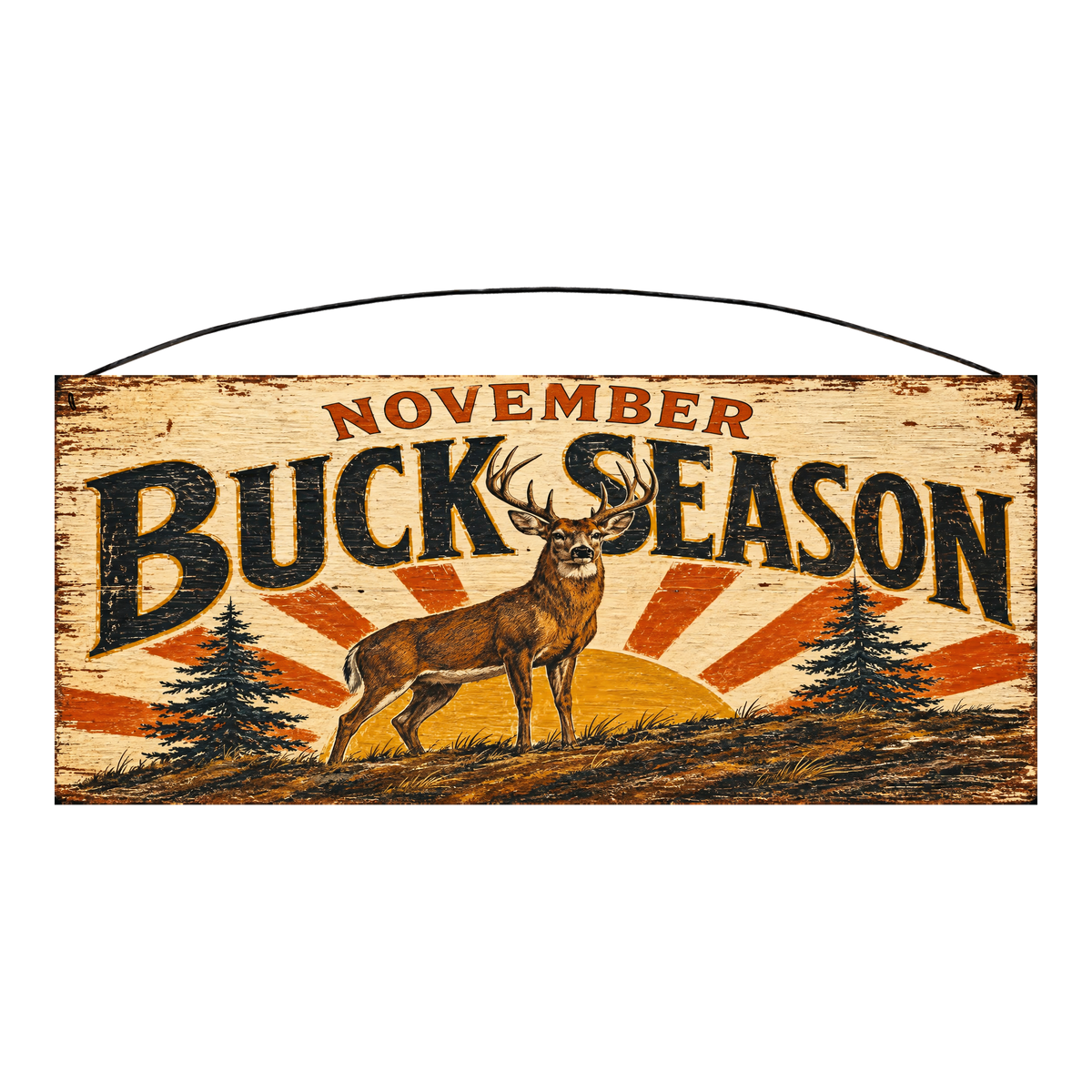 November Buck Season whitetail wood sign, 7 x 16 inches — solid pine