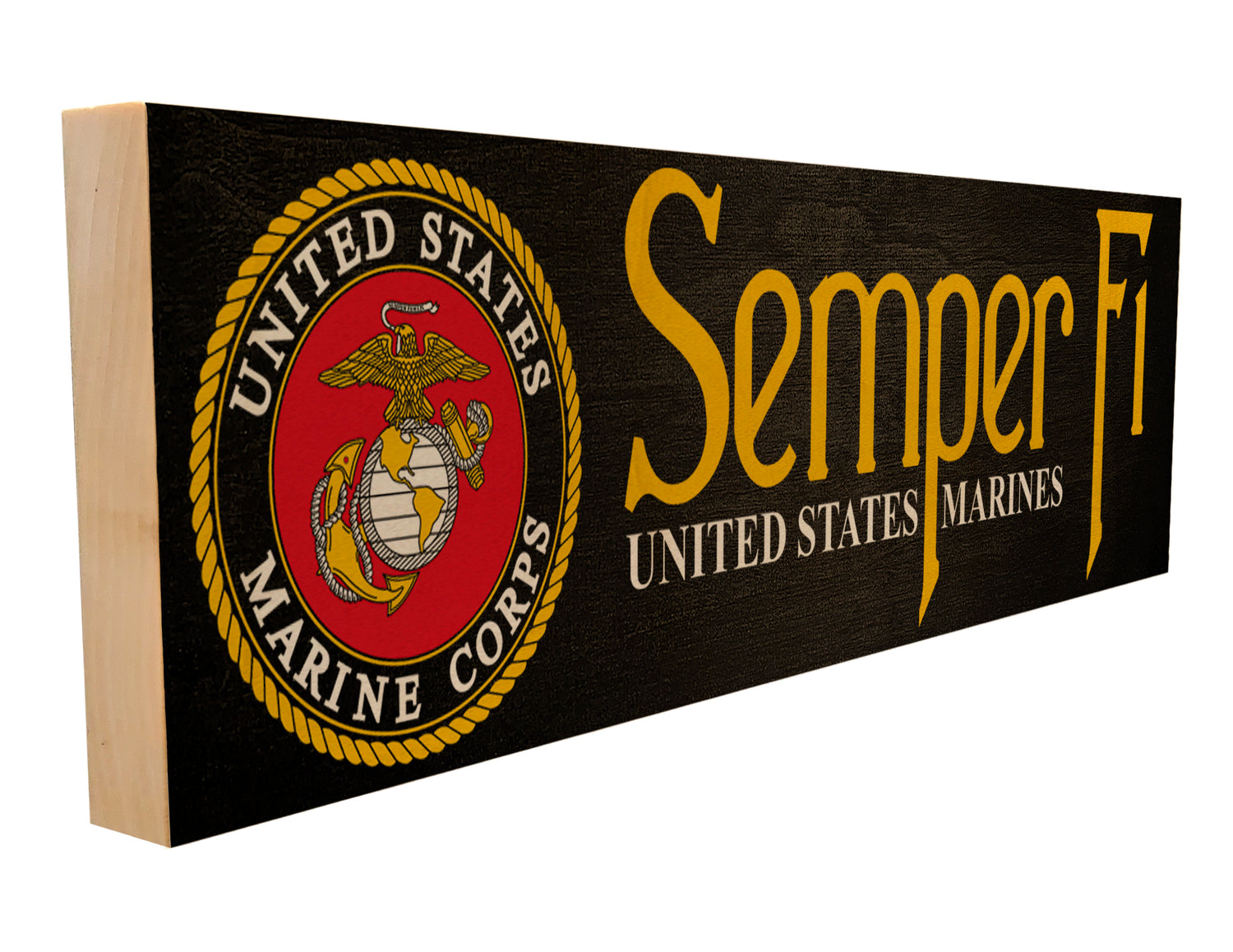 Semper Fi USMC solid maple wood sign with Marine Corps emblem