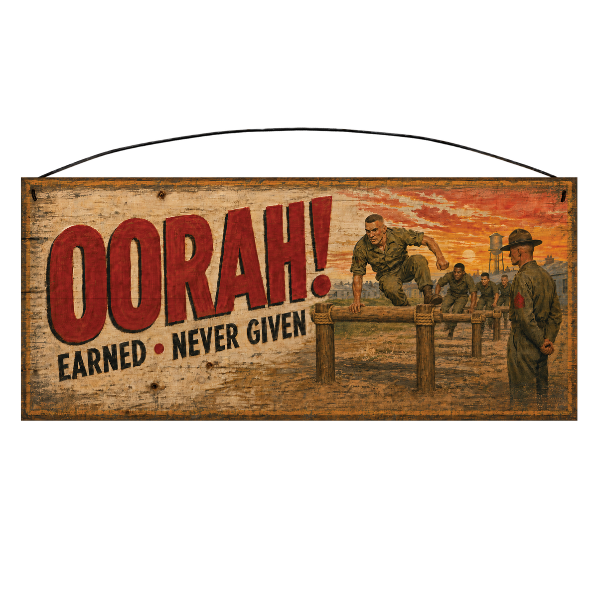 Oorah Earned Never Given Marine Corps Wood Sign 7 x 16 Inch