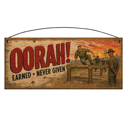 Oorah Earned Never Given Marine Corps Wood Sign 7 x 16 Inch