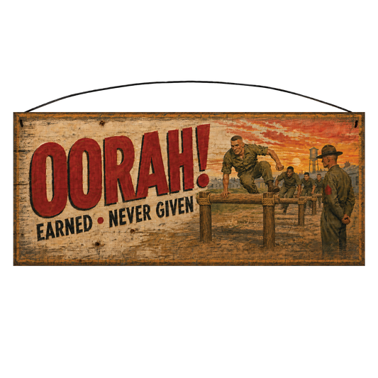 Oorah Earned Never Given Marine Corps Wood Sign 7 x 16 Inch