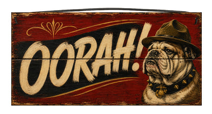 Chesty official USMC bulldog mascot OORAH 7 x 14 wood sign