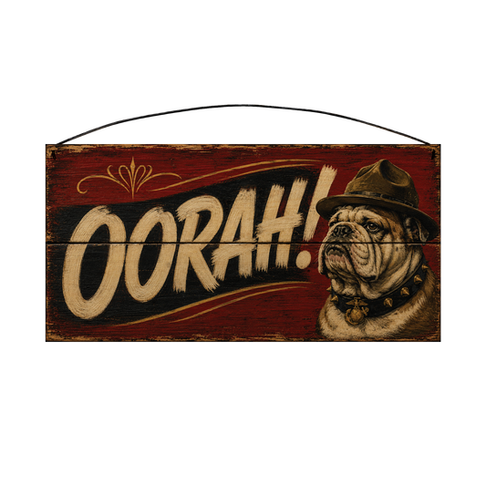 Chesty USMC Bulldog OORAH officially licensed wood sign, 7 × 14