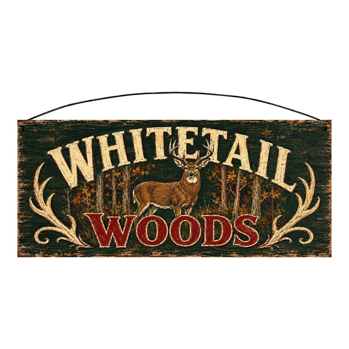 Whitetail Woods deer wood sign, 7 x 16 inches — solid pine